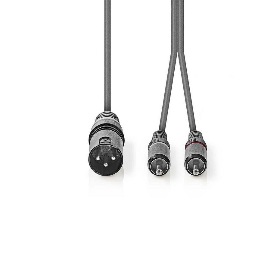 Nedis  Cavo audio bilanciato | XLR 3 pin maschio | 2x RCA maschio | Nichelato | 1,50 m | Rotondo | PVC | Grigio scuro | Custodia in cartone 