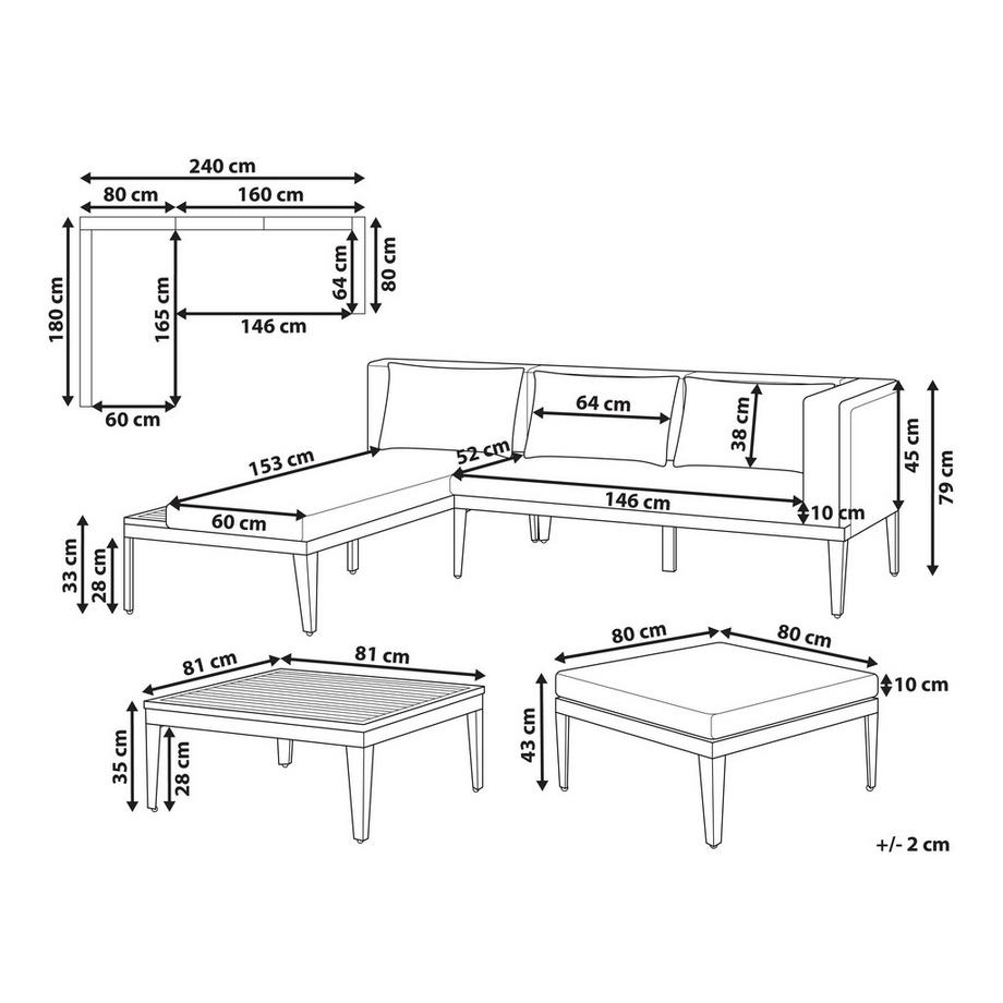 Beliani Ensemble de salon avec table en Bois d'acacia certifié FSC® Rustique BRACCIANO  