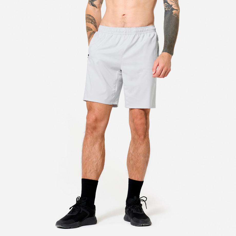 DOMYOS  Short de fitness respirant poches zippés homme, gris perle 