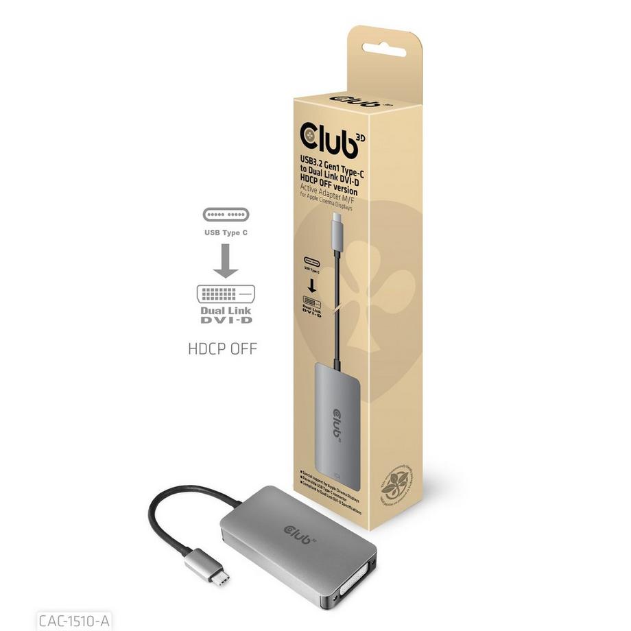 Club3D  CLUB3D USB3.2 Gen1 Type-C to Dual Link DVI-D HDCP OFF version Active Adapter M/F for Apple Cinema Displays 