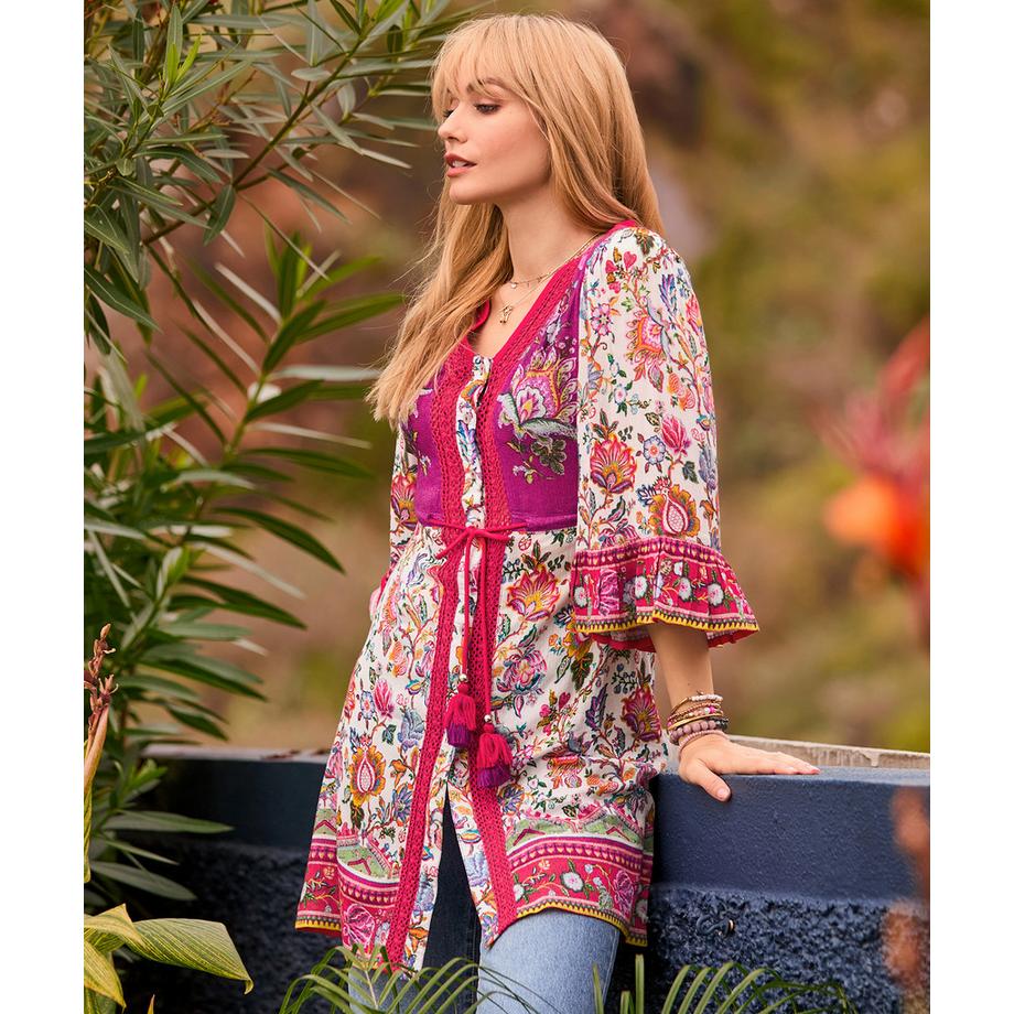 Joe Browns Robe Tunique Style Boho avec Bordure en Dentelle  