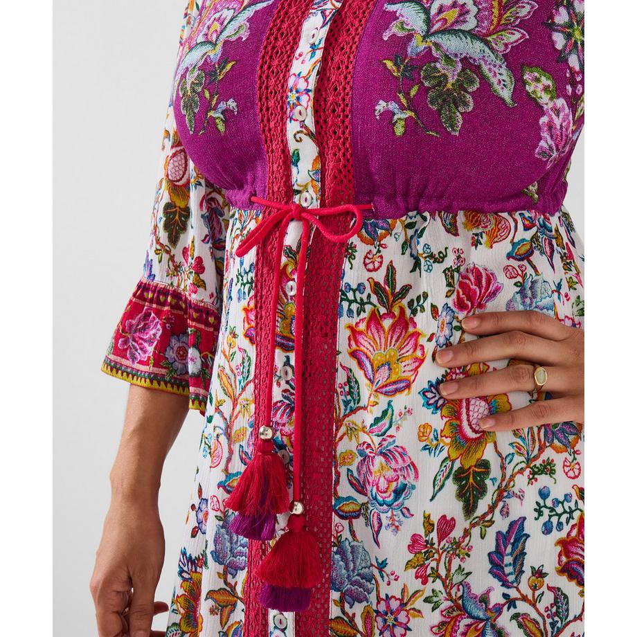 Joe Browns Robe Tunique Style Boho avec Bordure en Dentelle  