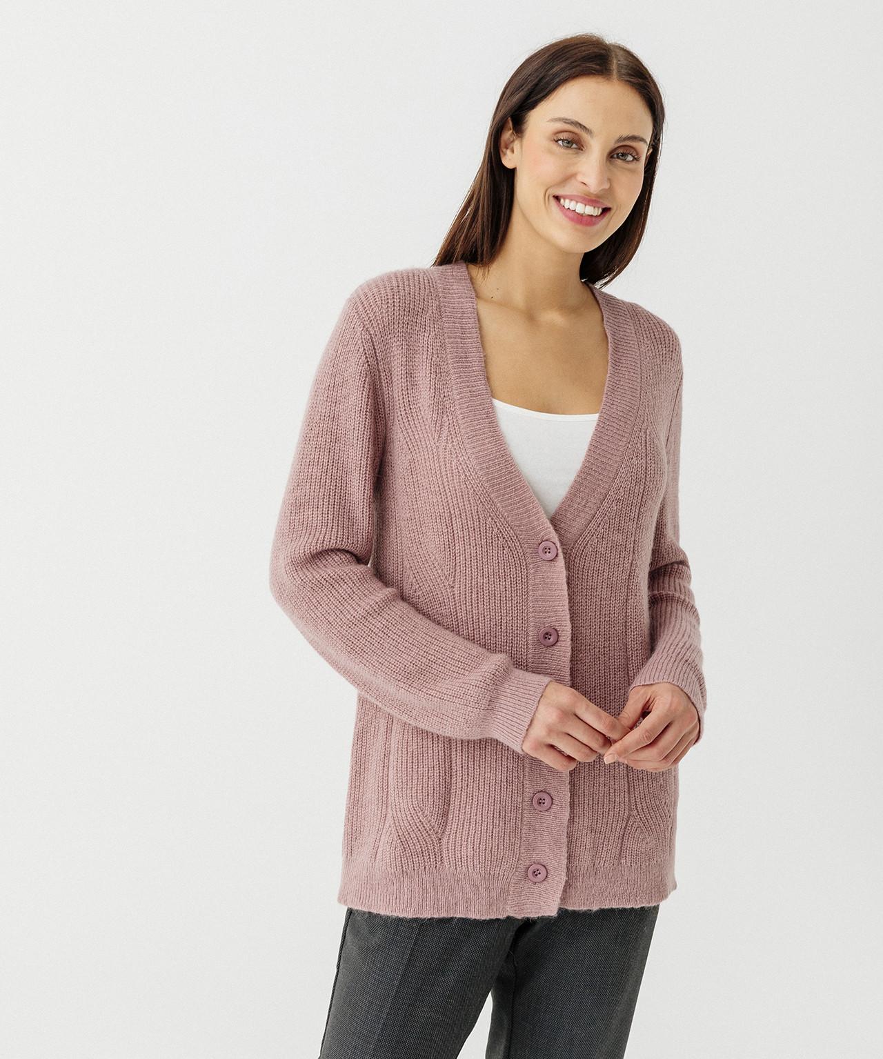 Image of Strickjacke Mit V-ausschnitt Aus Alpaka-mix. Damen Braun 50/52