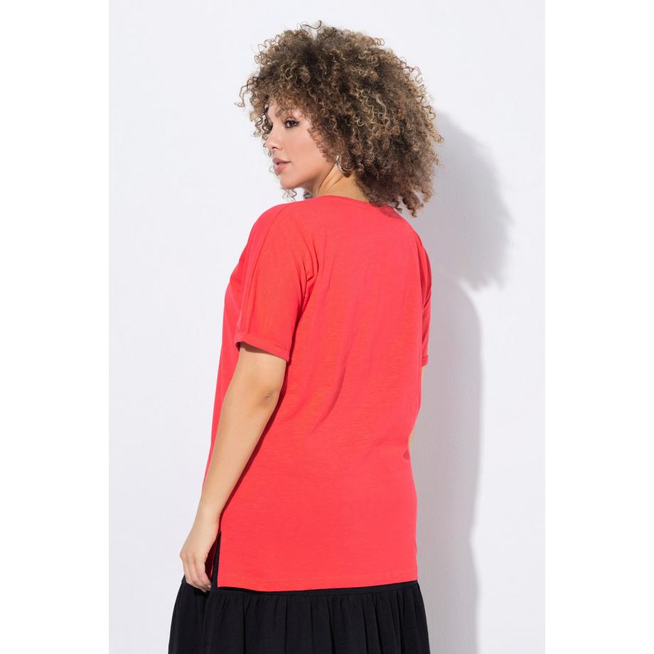 Ulla Popken Oversized V-Ausschnitt Halbarm T-Shirt mit Schleifen  