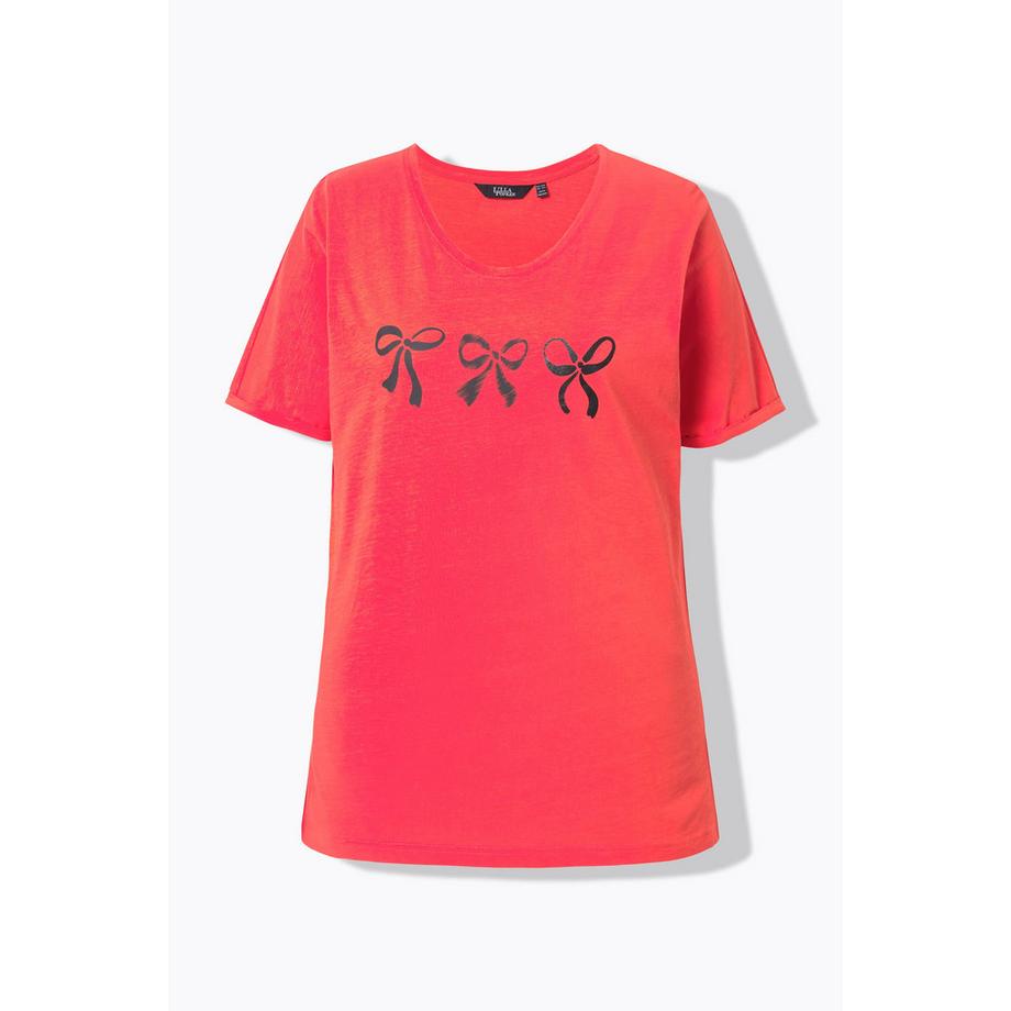 Ulla Popken Oversized V-Ausschnitt Halbarm T-Shirt mit Schleifen  