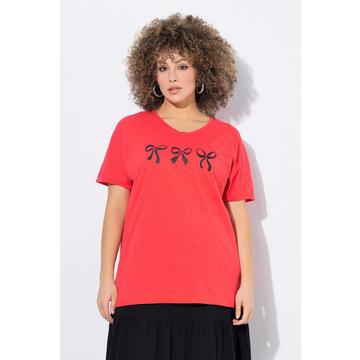 T-Shirt, Schleifen, Oversized, V-Ausschnitt, Halbarm