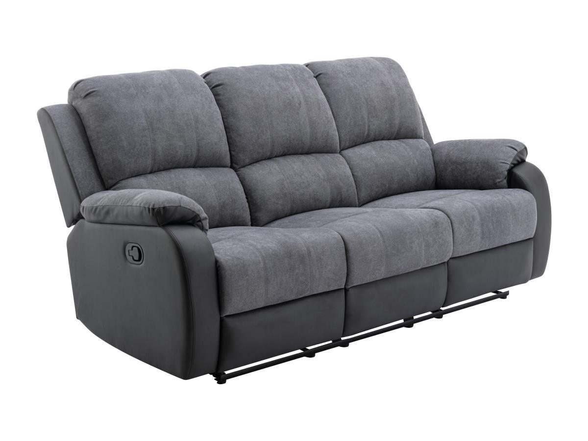 Vente-unique Relaxsofa 3-Sitzer - Microfaser & Kunstleder - Grau & Schwarz - BRODY  