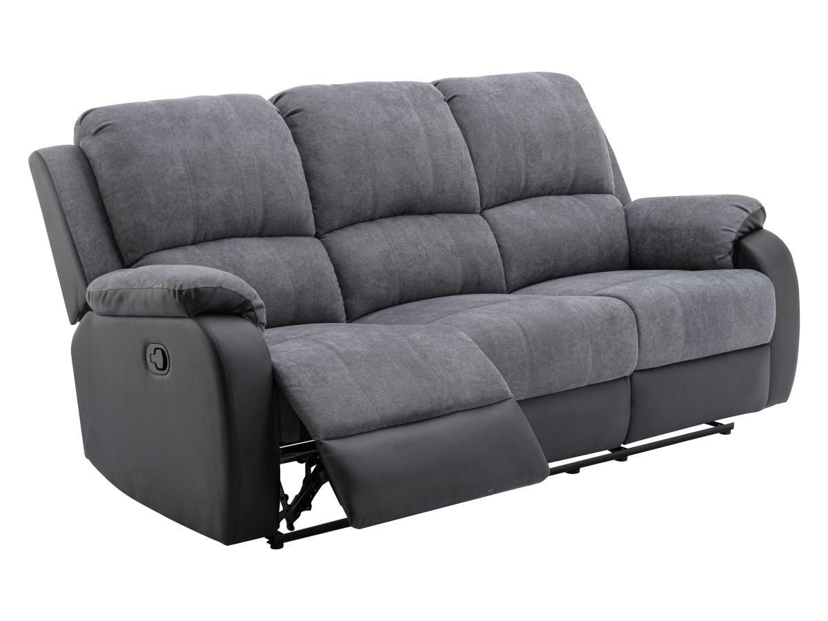 Vente-unique Relaxsofa 3-Sitzer - Microfaser & Kunstleder - Grau & Schwarz - BRODY  