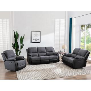 Vente-unique Relaxsofa 3-Sitzer - Microfaser & Kunstleder - Grau & Schwarz - BRODY  