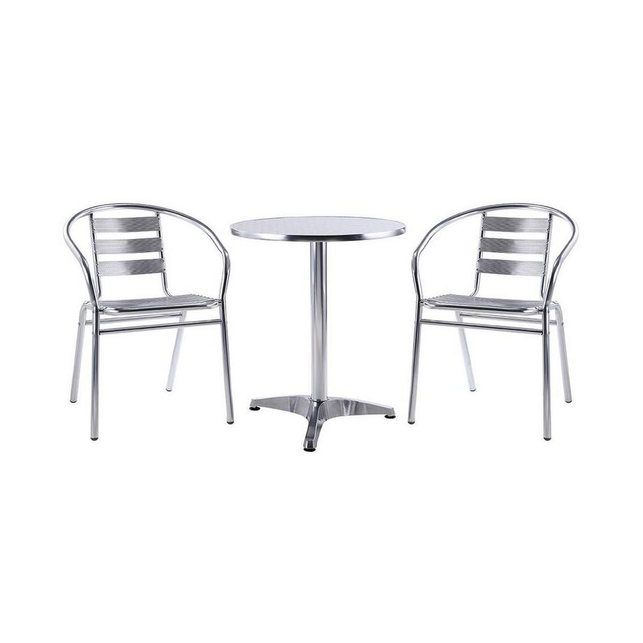 Garten Essgruppe Aluminium Tisch rund + 2 Stühle MONTMARTRE