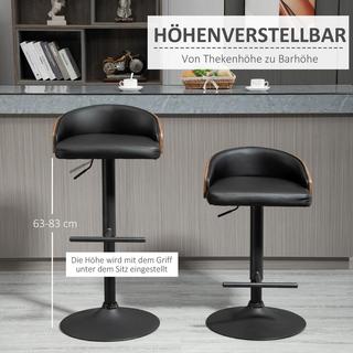 Northio 2Er-Set Barhocker Drehbare Barstühle Mit Fußstütze Höhenverstellbar Küchenstühle Drehstühle Kunstleder Holz Schwarz+Kaffee 48 X 49,5 X 76-96 Cm  
