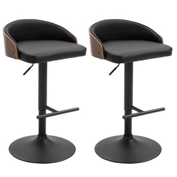 Lot De 2 Tabourets De Bar Chaises De Bar Pivotantes Avec Repose-Pieds Chaises De Cuisine Réglables En Hauteur Chaises Pivotantes Simili Cuir Bois Noir + Café 48 X 49,5 X 76-96 Cm