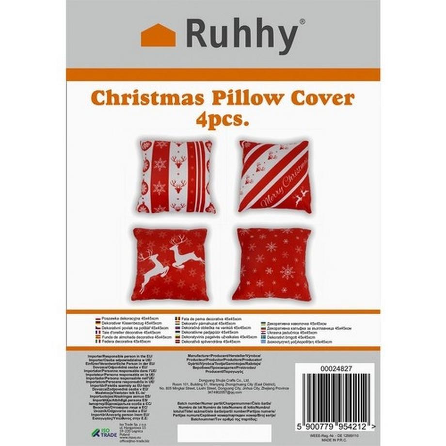 Ruhhy Federa Decorativa Natalizia Set da 4  