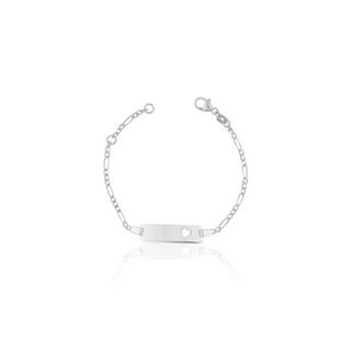 MUAU Schmuck  Bébé Bracelet coeur figaro or blanc 750, 14cm plaque de gravure 2,1cm 