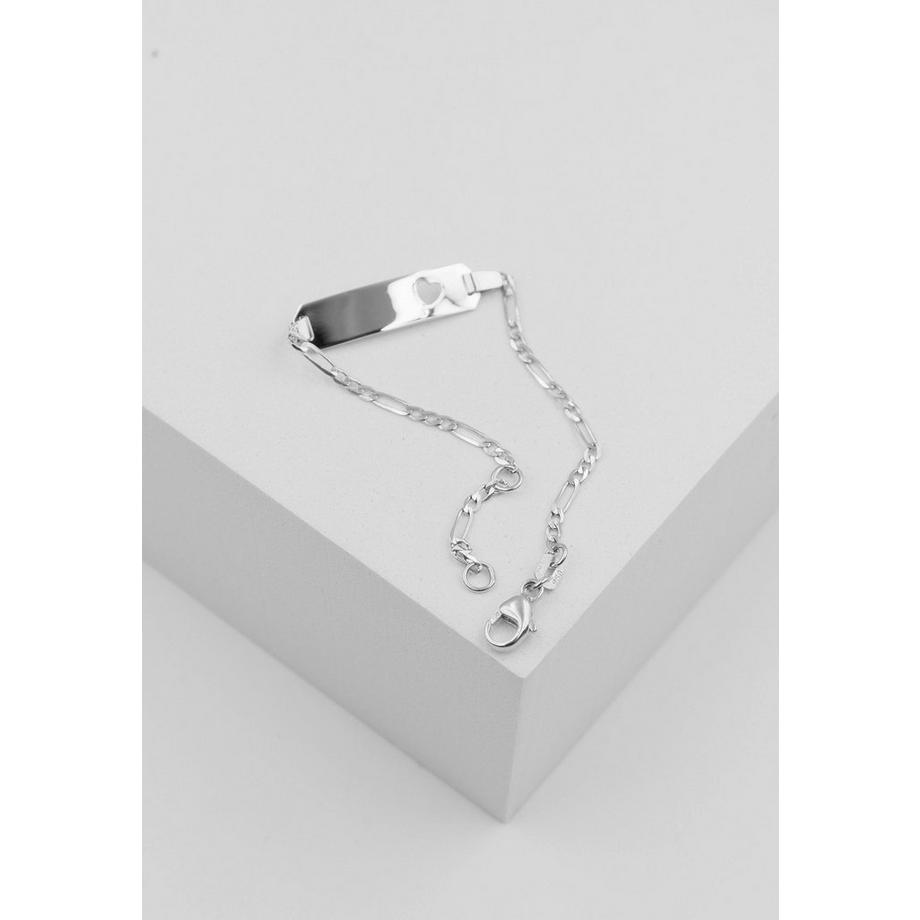 MUAU Schmuck  Bébé Bracelet Herz Figaro Weissgold 750, 14cm Gravurplatte 2.1cm 