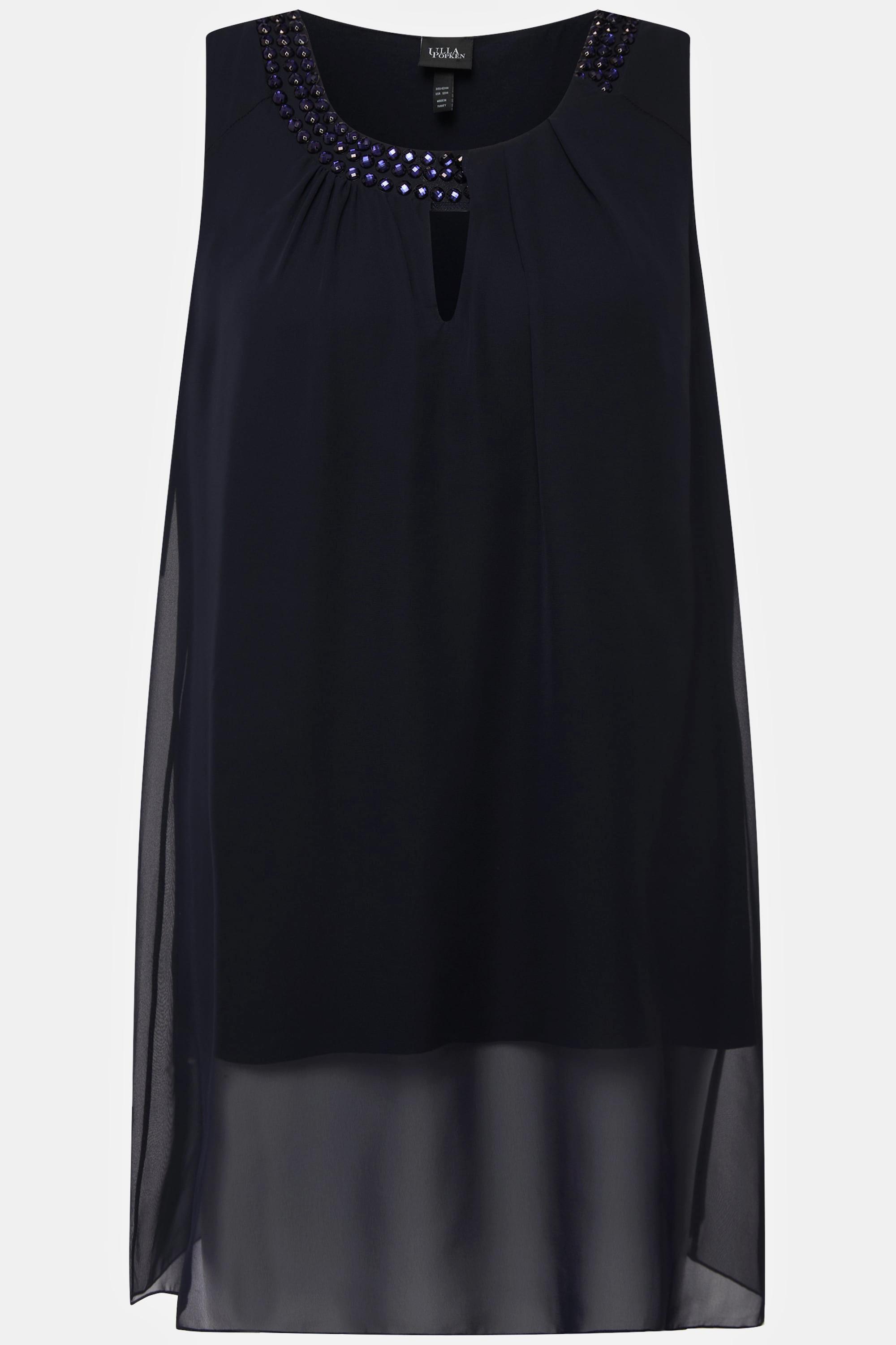 Ulla Popken Tunica lunga Pietre decorative Linea ad A Scollo rotondo senza maniche  