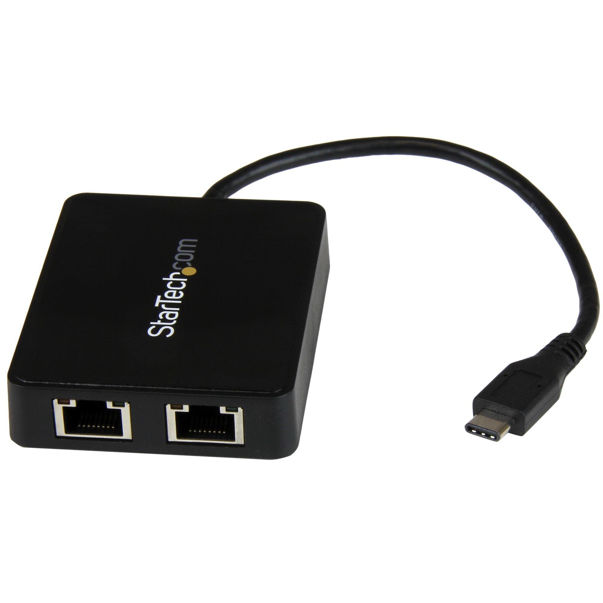 Image of USB-C auf Dual-Gigabit Ethernet Adapter mit USB (Typ-A) Anschluss