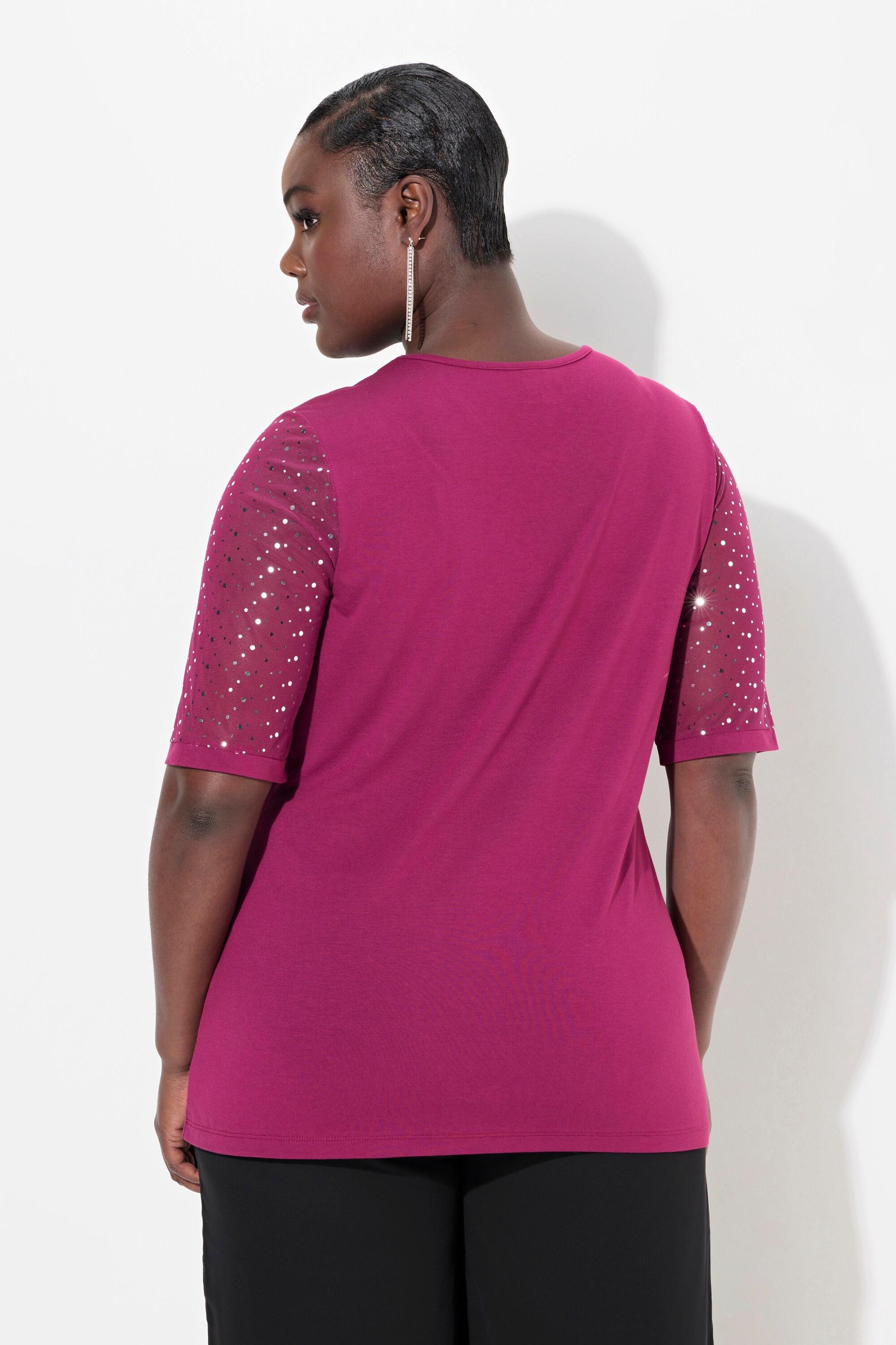 Ulla Popken  T-shirt classica in mesh con paillettes e fodera in jersey 