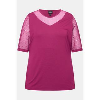 Ulla Popken  T-shirt à coupe Classic Fit. Voile en mesh à sequins, top en jersey opaque 