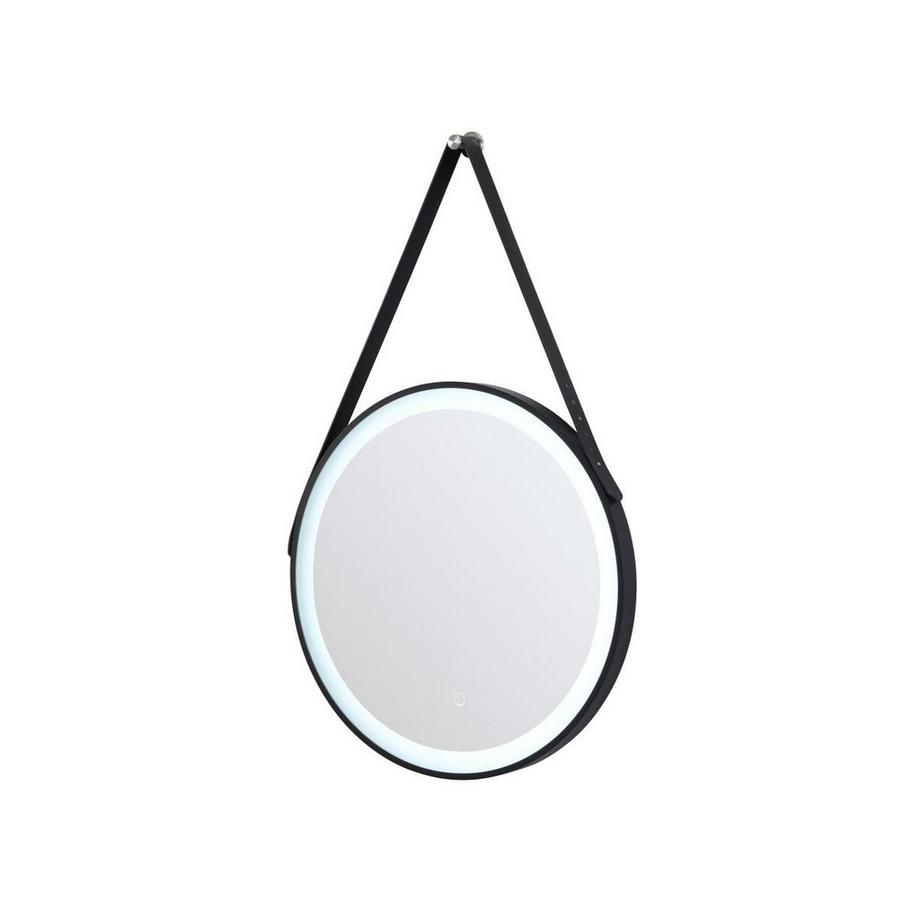 Vente-unique Miroir de salle de bain lumineux anti buée suspendu avec accroche et contour noir - 60 x 60 cm - BORJA  