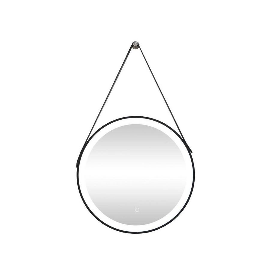 Vente-unique Miroir de salle de bain lumineux anti buée suspendu avec accroche et contour noir - 60 x 60 cm - BORJA  