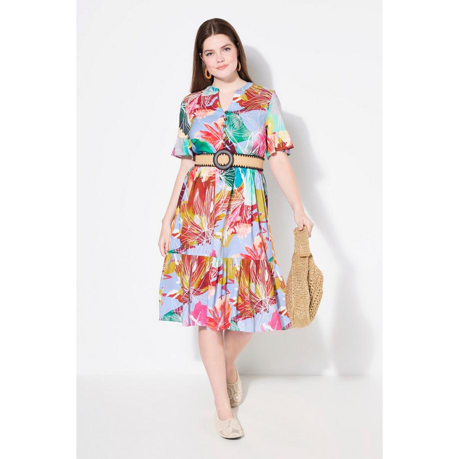 Ulla Popken Tunikakleid A-Linie Volants Stehkragen Halbarm  