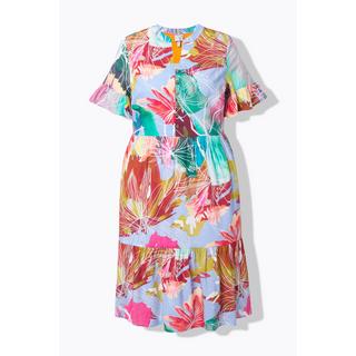 Ulla Popken Abito Tunica Linea A Volant Collo Alto Mezza Manica  