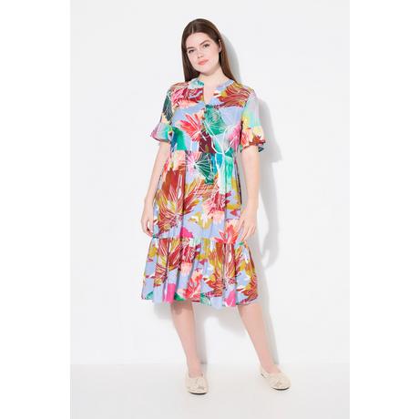 Ulla Popken Abito Tunica Linea A Volant Collo Alto Mezza Manica  