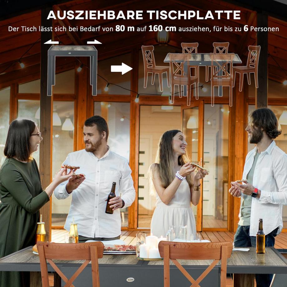 Northio Gartentisch, Esstisch Für Garten Mit Ausziehbarer Tischplatte, Terrassentisch Mit Holzoptik, Balkontisch Aus Alu, Beige+Grau, 160 X 80 X 75Cm  