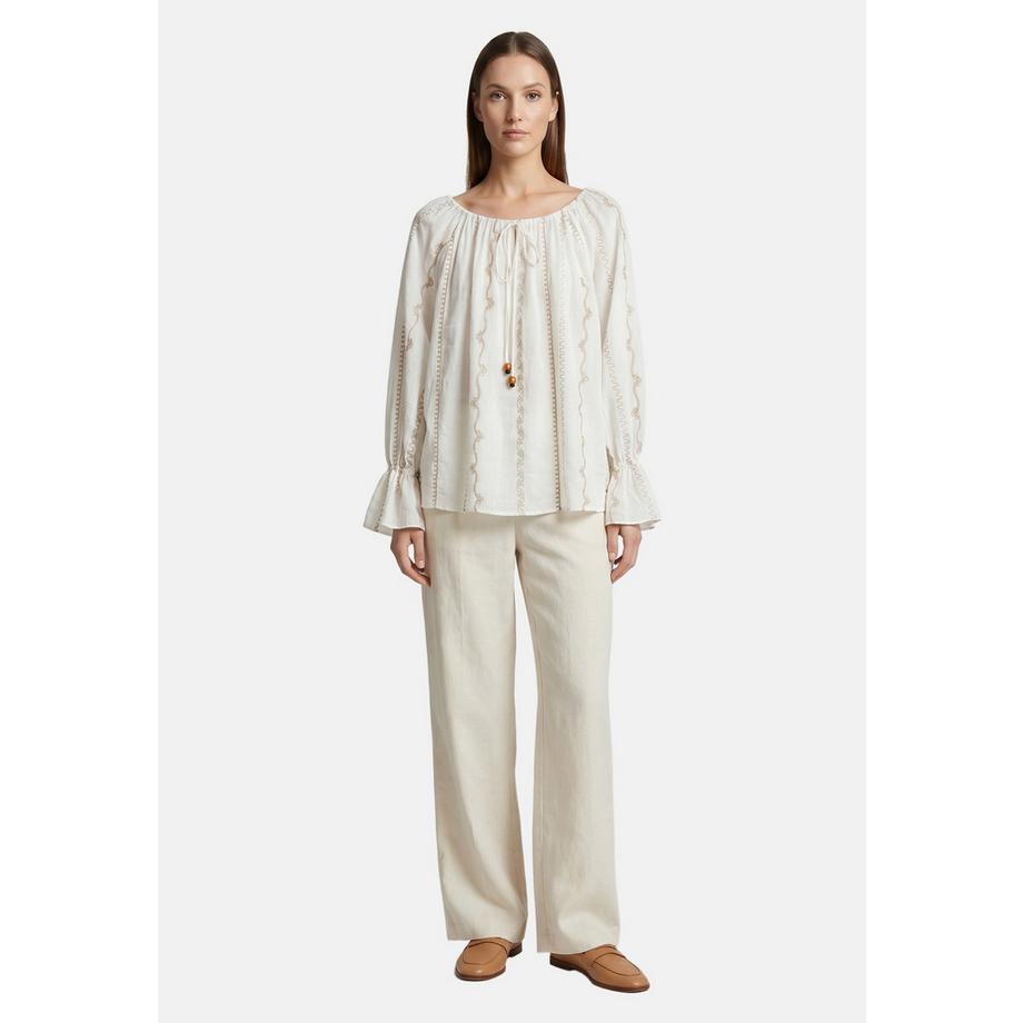 Roberta Rossi Blusa ricamata con collo a fiocco e maniche a campana  