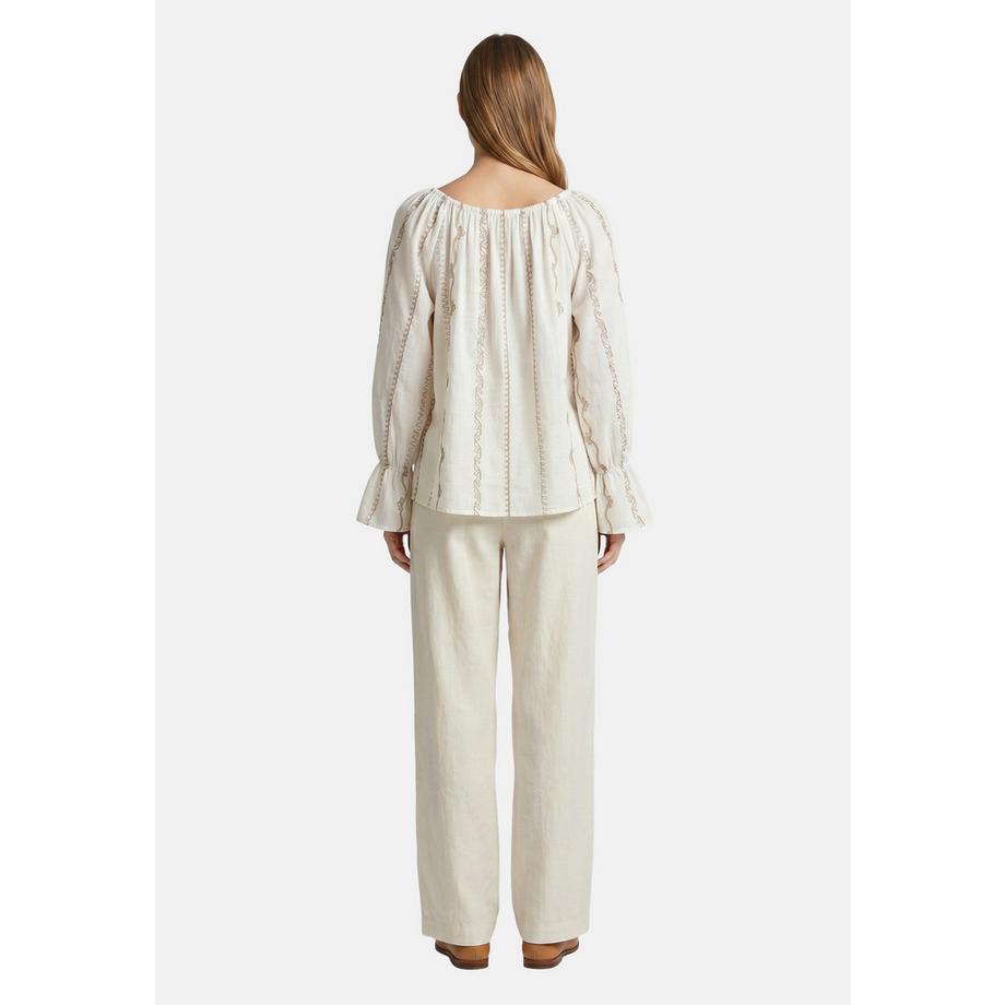 Roberta Rossi Blusa ricamata con collo a fiocco e maniche a campana  