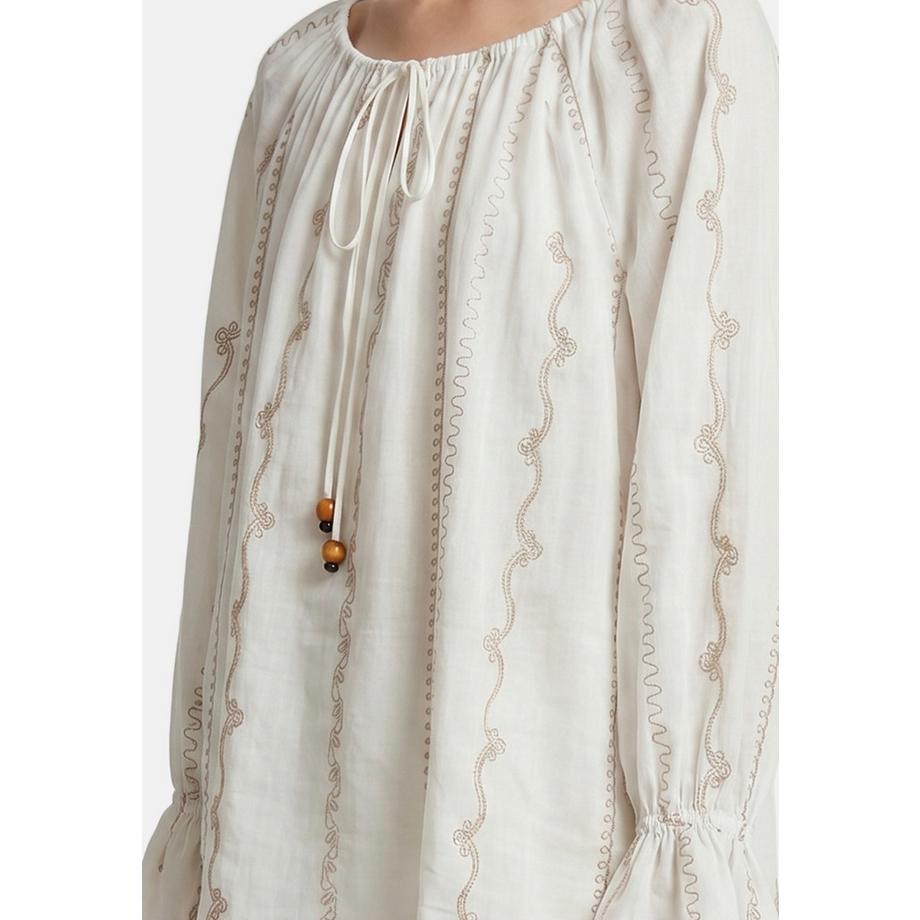 Roberta Rossi Blusa ricamata con collo a fiocco e maniche a campana  