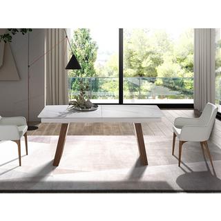 ANGEL CERDA Ausziehbarer Esstisch ovales Fass Porzellanmarmor aus Walnuss  