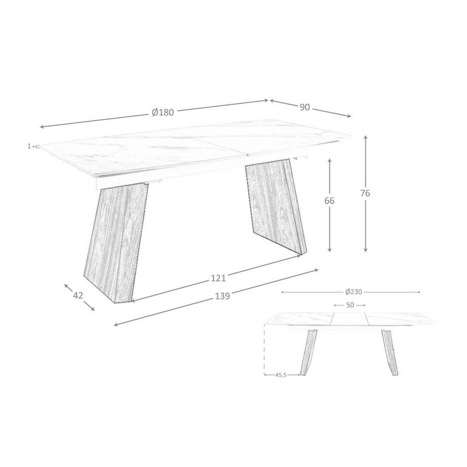 ANGEL CERDA Table à manger à rallonge baril ovale marbre porcelaine et noyer  