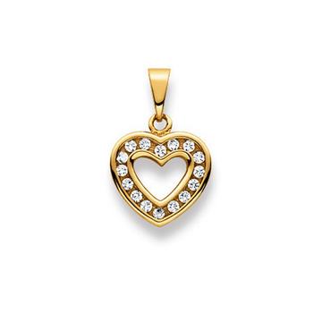 Pendentif coeur or jaune 750 zircone, 20x13mm