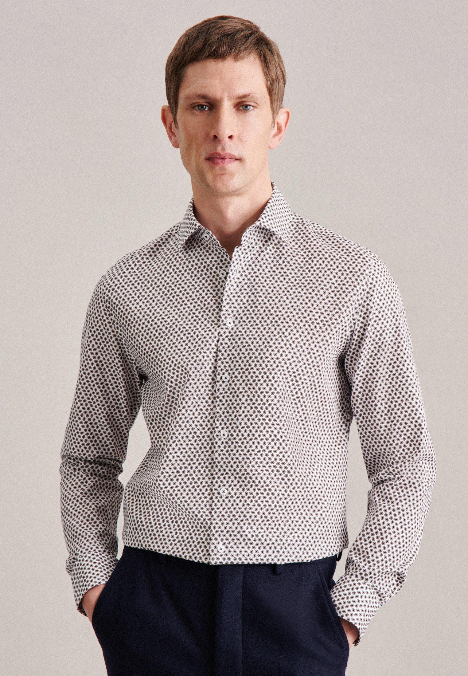 Image of Business Hemd Slim Fit Langarm Druck Herren Braun 43