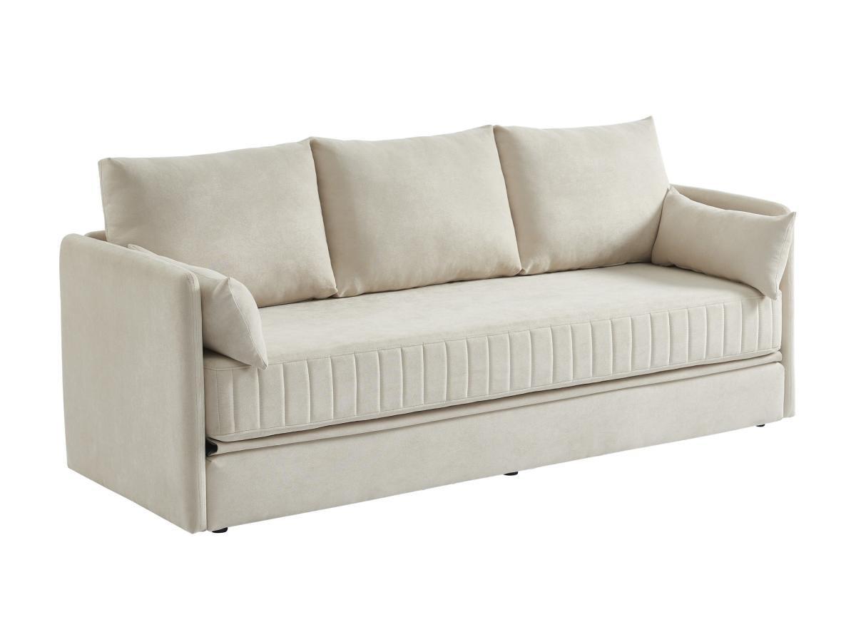 Vente-unique Canapé 3 places convertible en tissu beige GRECCO  