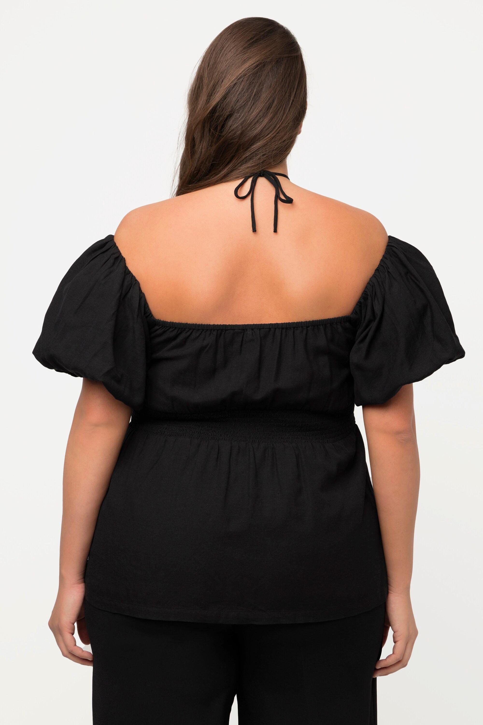 Ulla Popken  Blouse avec décolleté Carmen. Taille smockée et manches courtes. 