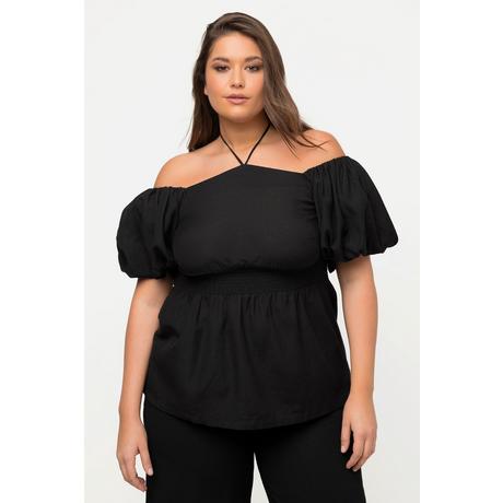 Ulla Popken  Blouse avec décolleté Carmen. Taille smockée et manches courtes. 