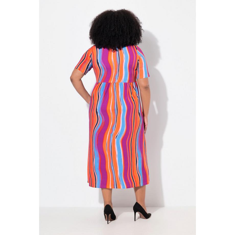 Ulla Popken Maxikleid Zierbänder A-Linie Rundhals Halbarm  