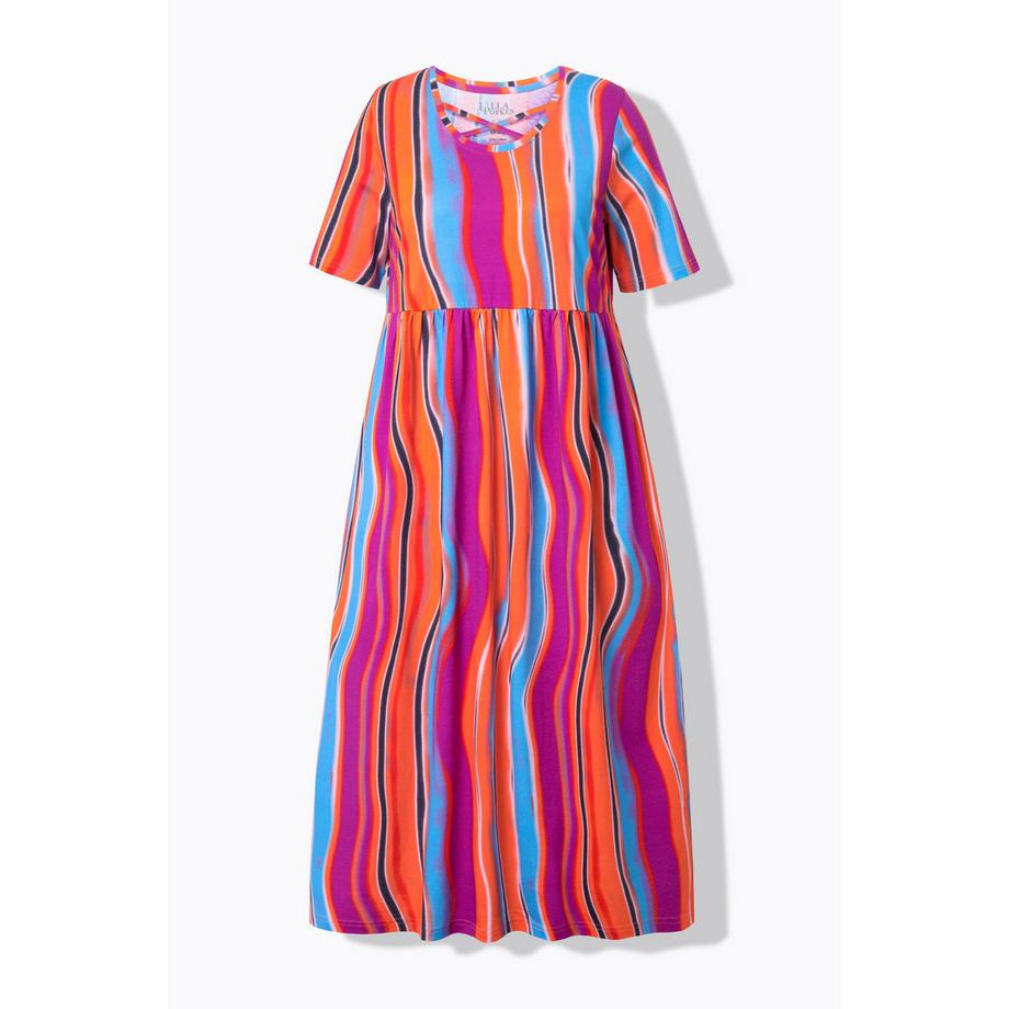 Ulla Popken Maxikleid Zierbänder A-Linie Rundhals Halbarm  