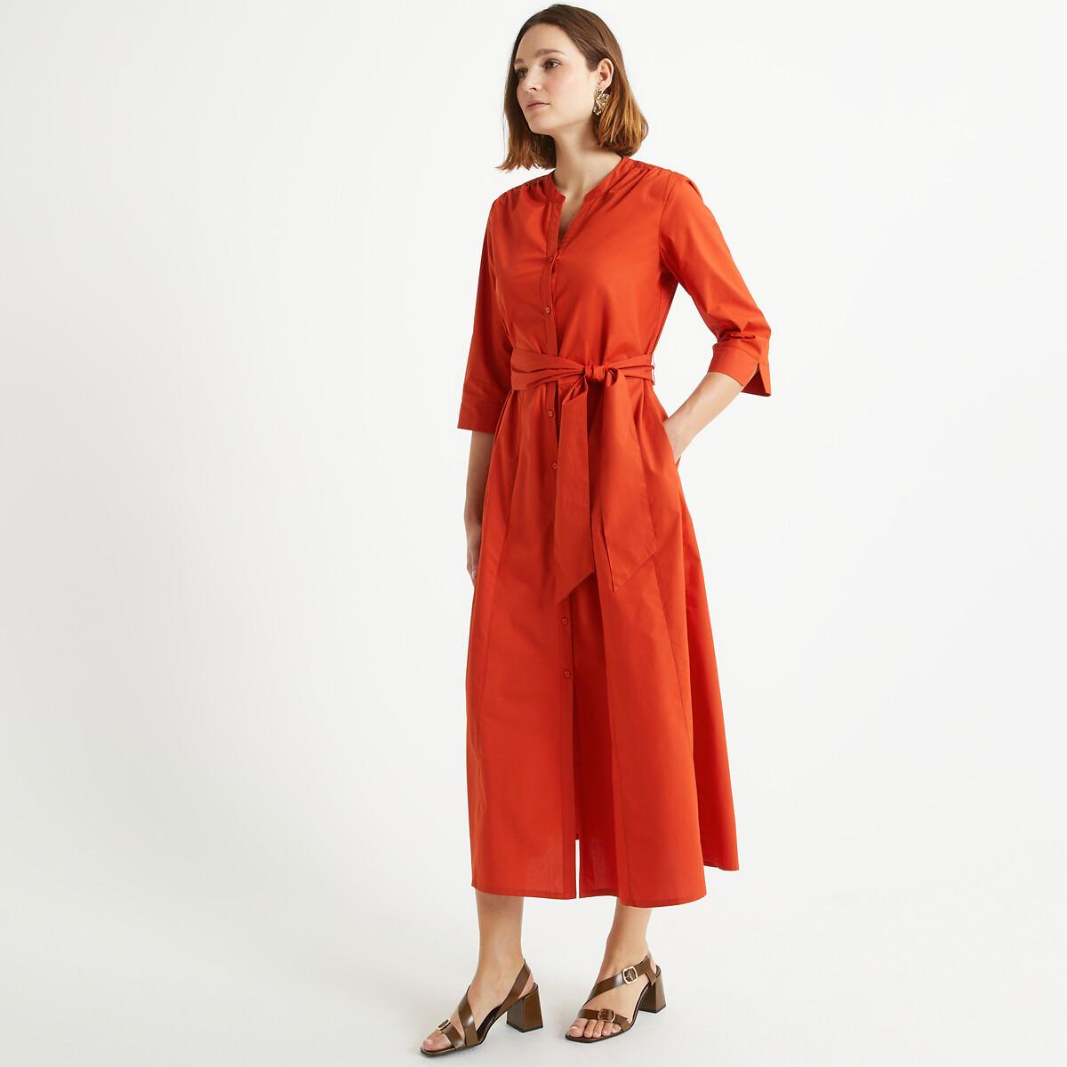 Image of Midikleid Aus Reiner Baumwolle Damen Orange 38