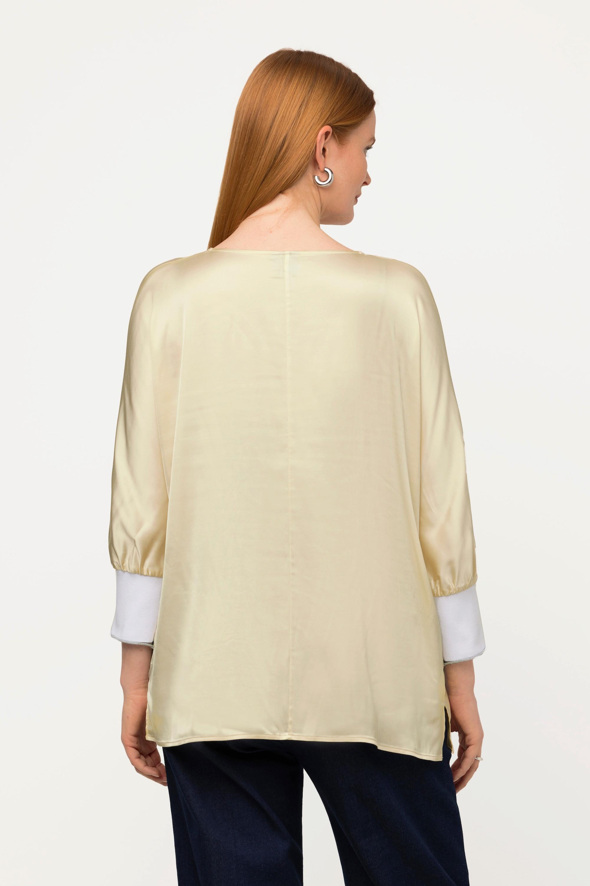 Ulla Popken  Bluse, Satin, V-Ausschnitt, 3/4-Fledermausärmel 