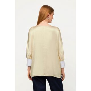 Ulla Popken  Blusa con raso, scollo a V e maniche a 3/4 a pipistrello 