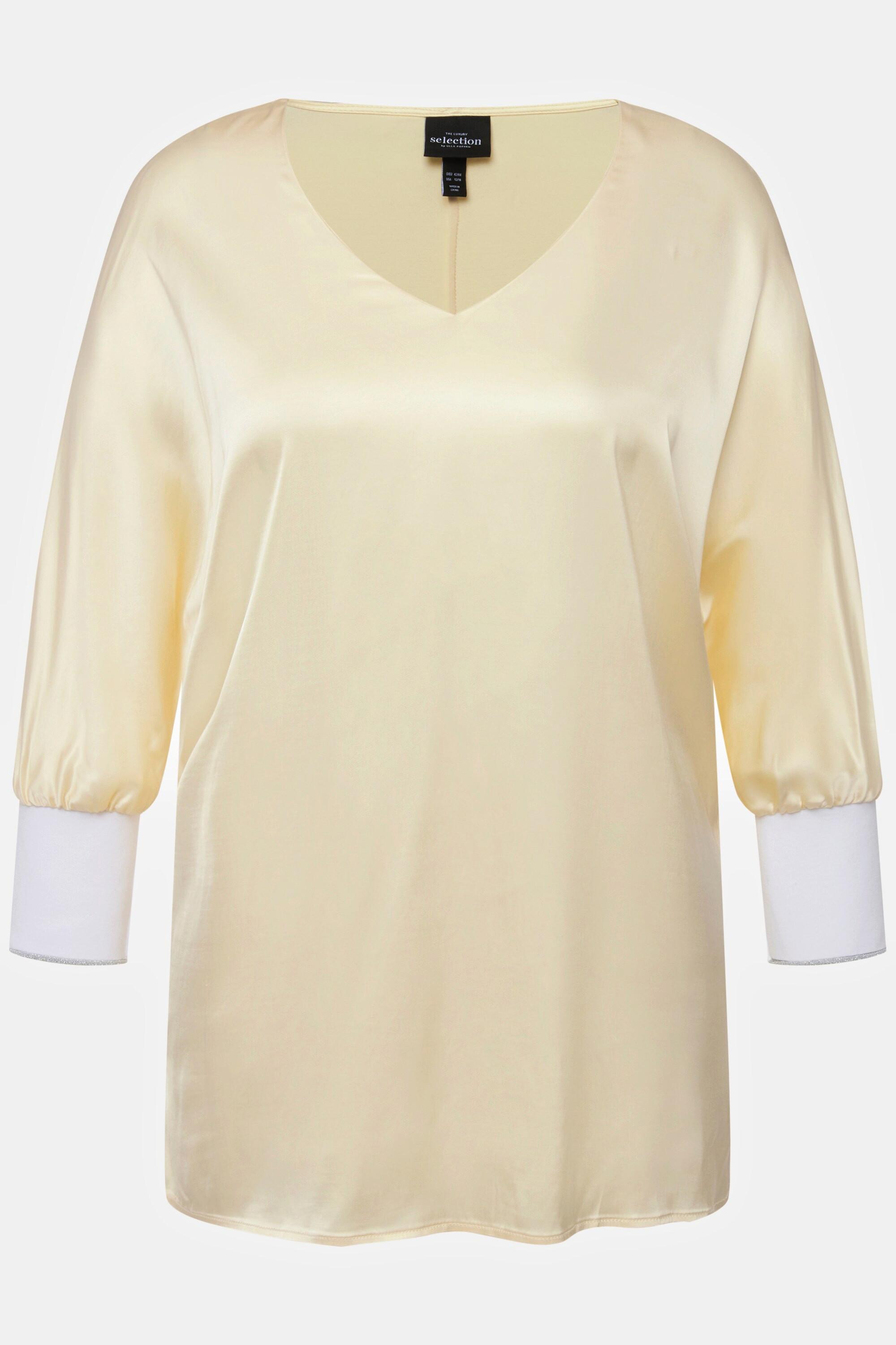 Ulla Popken  Blusa con raso, scollo a V e maniche a 3/4 a pipistrello 