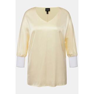 Ulla Popken  Blusa con raso, scollo a V e maniche a 3/4 a pipistrello 