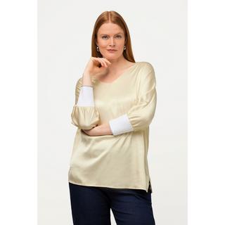 Ulla Popken  Blusa con raso, scollo a V e maniche a 3/4 a pipistrello 