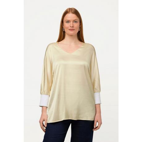 Ulla Popken  Blusa con raso, scollo a V e maniche a 3/4 a pipistrello 