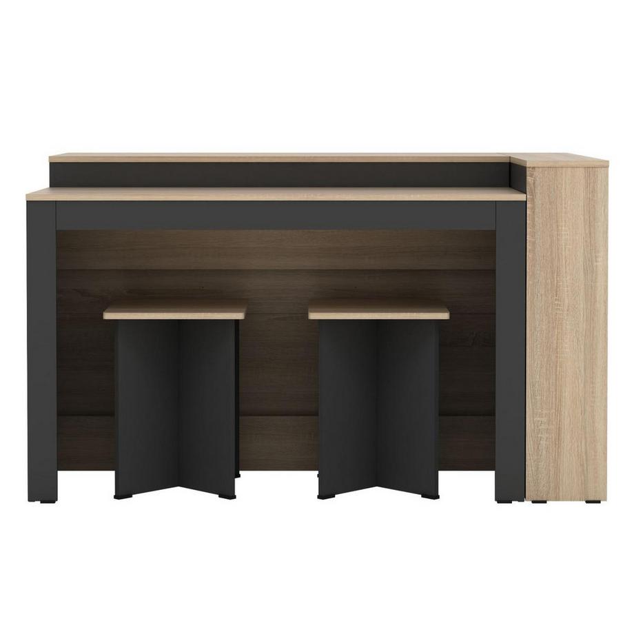 Vente-unique  Set zentrale Kücheninsel + 2 Hocker - Schwarz & Holzfarben hell - NUSICE 