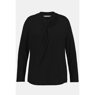 Ulla Popken  Shirt, Cut-Out, Slim, drapierter V-Ausschnitt, Langarm 